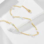 S925 Sterling Silver Plated 14K Gold Pearl Beaded Anklet