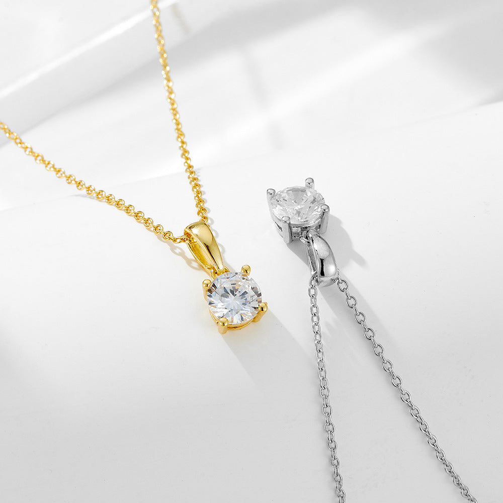 S925 Sterling Silver Four-Claw Round Zircon Necklace