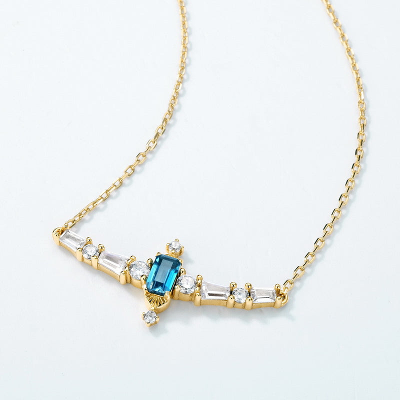 S925 Sterling Silver 10K Gold Vintage Natural London Blue Topaz Necklace