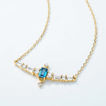 S925 Sterling Silver 10K Gold Vintage Natural London Blue Topaz Necklace
