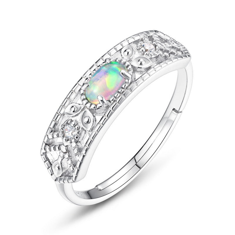 S925 Sterling Silver Synthetic Opal Ring