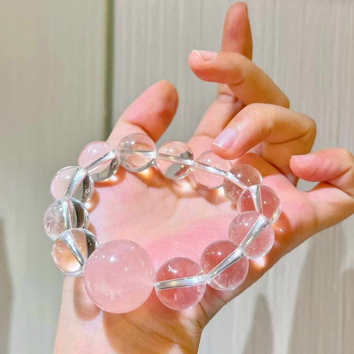 Multi-Gemstone Bracelet: Natural High-Clarity White Crystal and Madagascar Rose Quartz