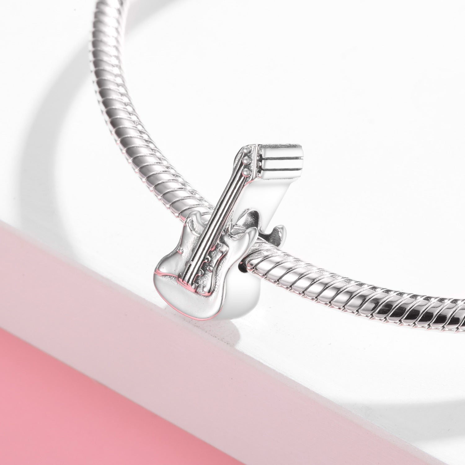 S925 Sterling Silver Rock Band Guitar Shape Bead Pendant
