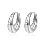 Simple S925 sterling silver oval plain hoop earrings with moissanite diamonds