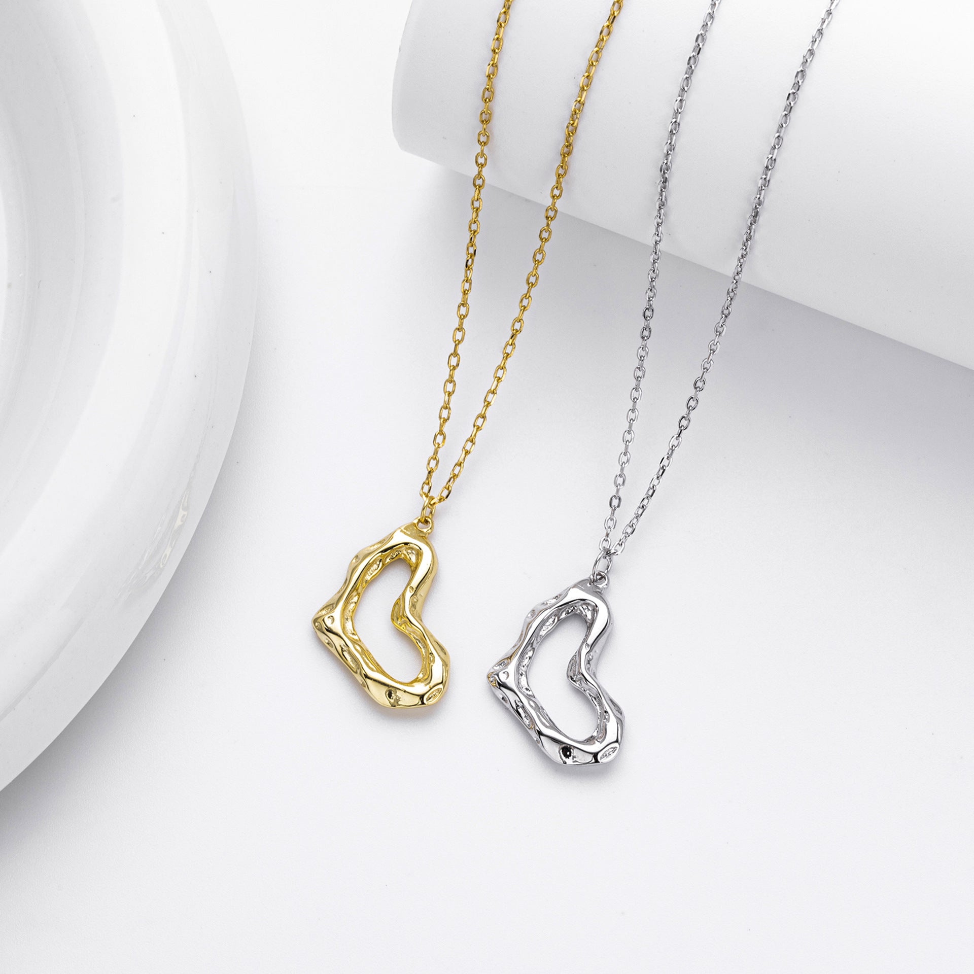 S925 Sterling Silver Irregular Wrinkles Heart Necklace