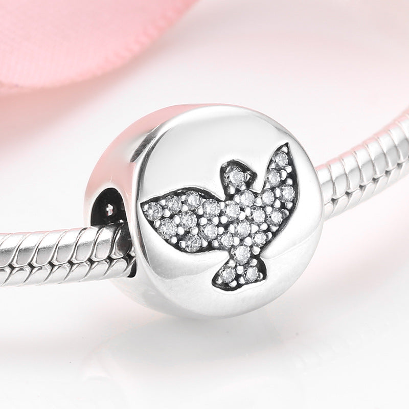 S925 Sterling Silver Peace Dove Beaded Zircon Pendant