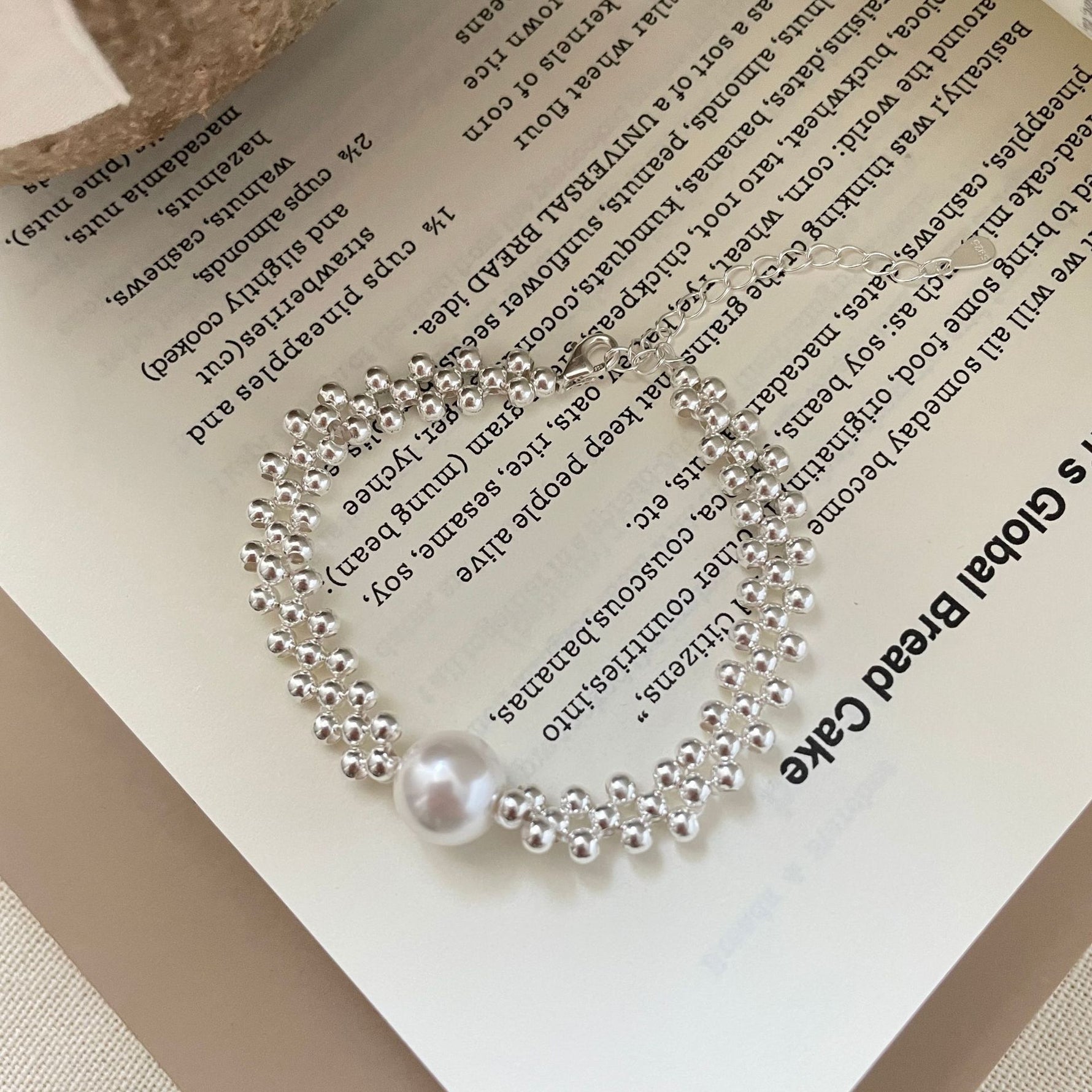 S925 Sterling Silver Exquisite Imitation Pearl Woven Bracelet