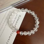 Cut white crystal beaded red agate bracelet