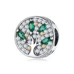 S925 Sterling Silver Hollow Tree of Life Green Zircon Bead Pendant