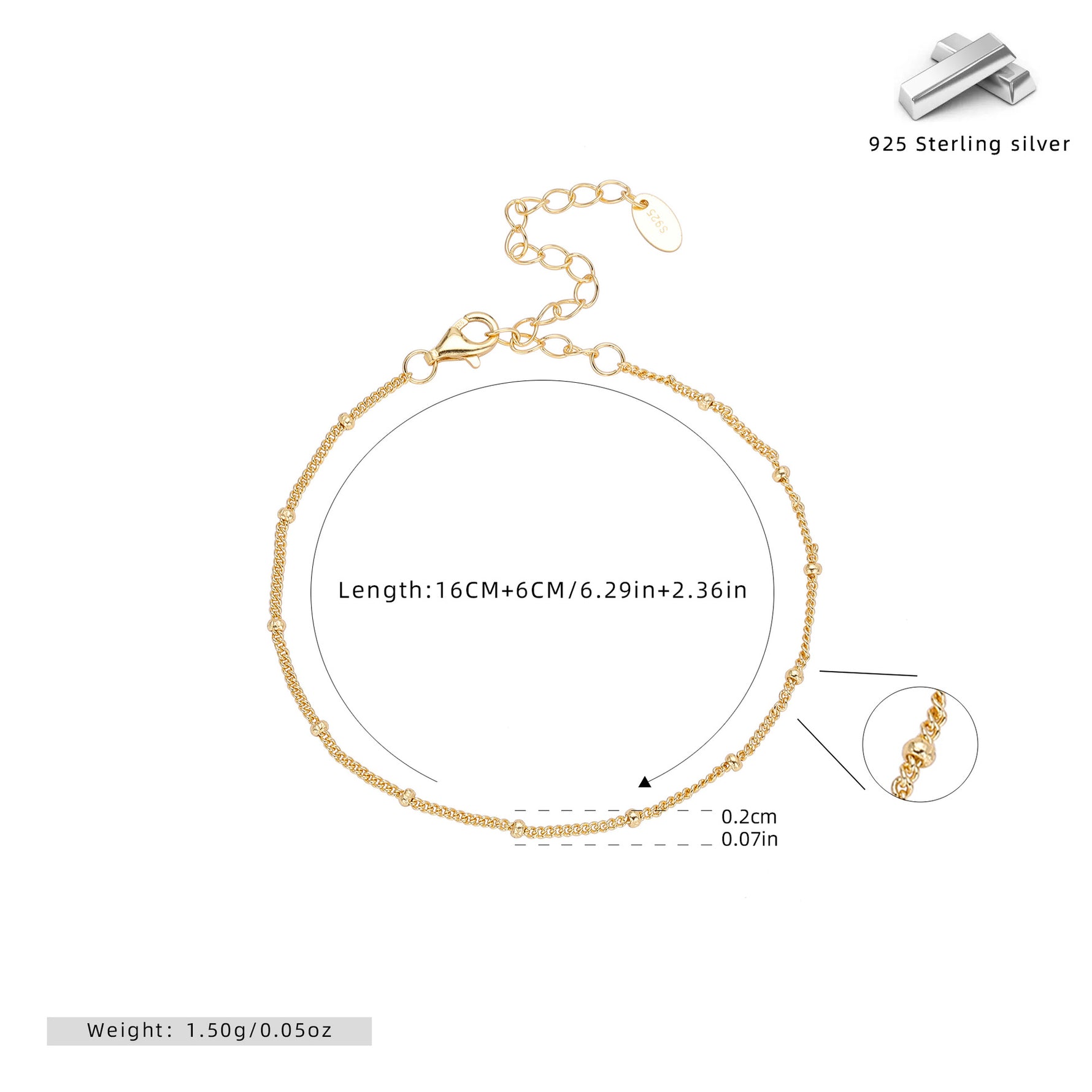 S925 Sterling Silver Small Bead Bracelet