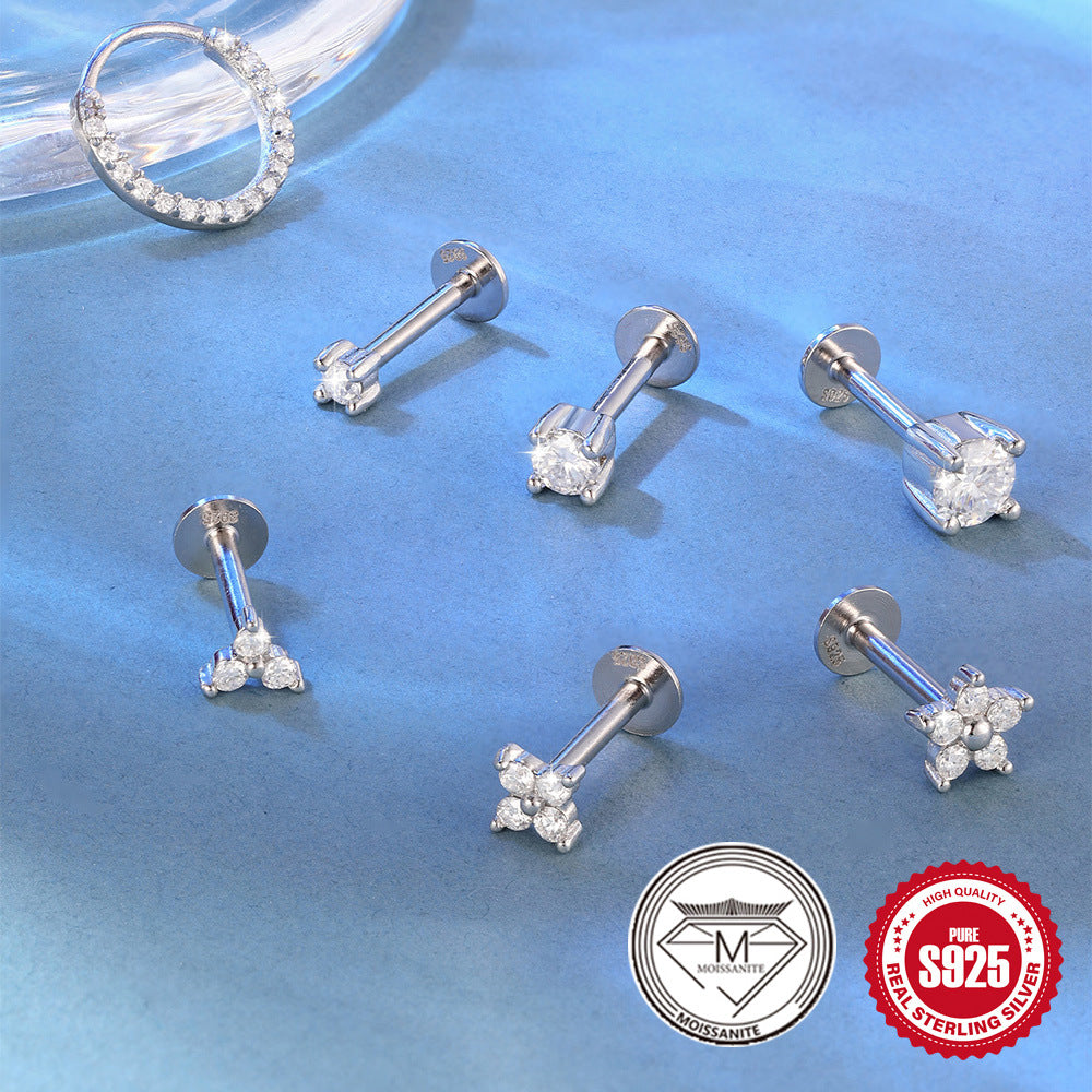 S925 Sterling Silver Petal Stud Earrings with Crushed Moissanite(Single unit)