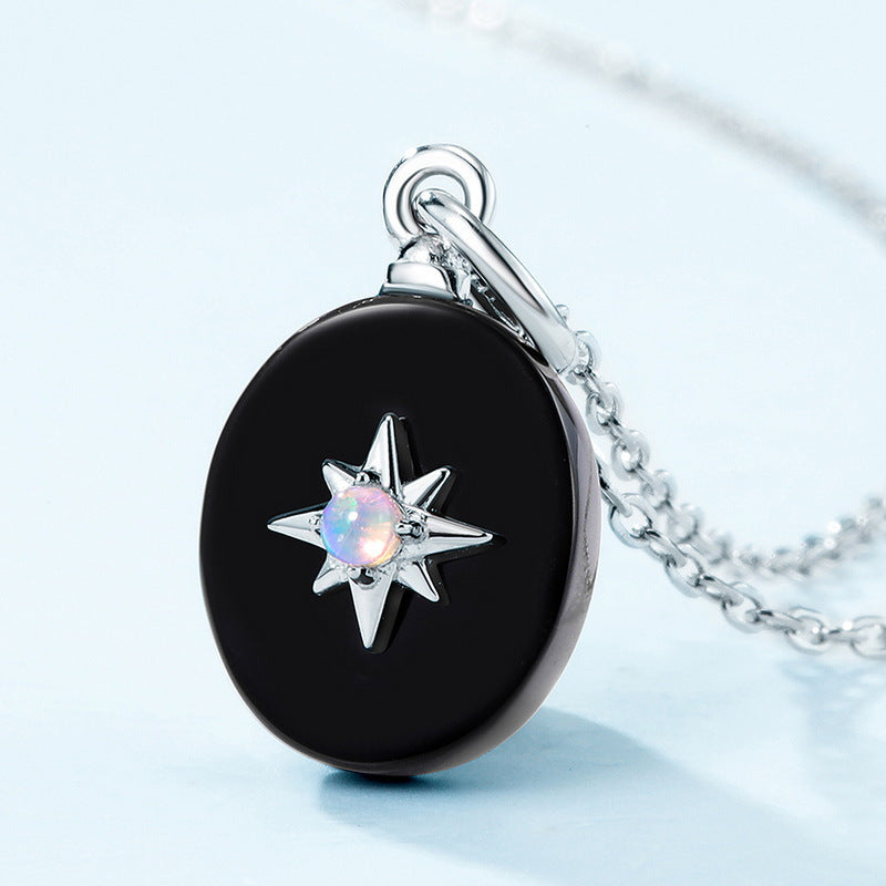 S925 Sterling Silver Black Onyx Synthetic Opal Pendant Necklace