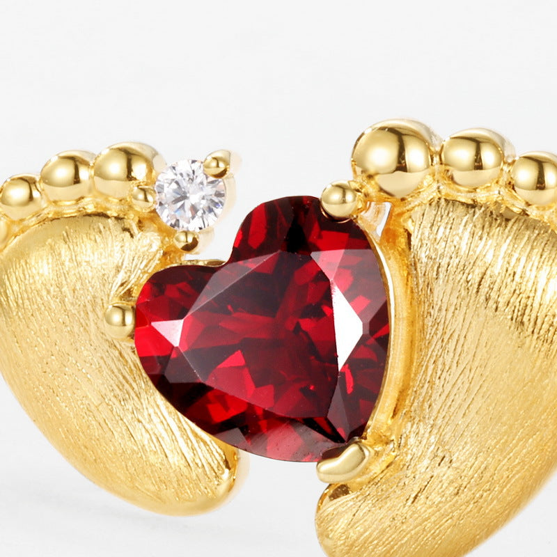 S925 Sterling Silver Gold-Plated Feet-Shaped Pomegranate Zircon Necklace