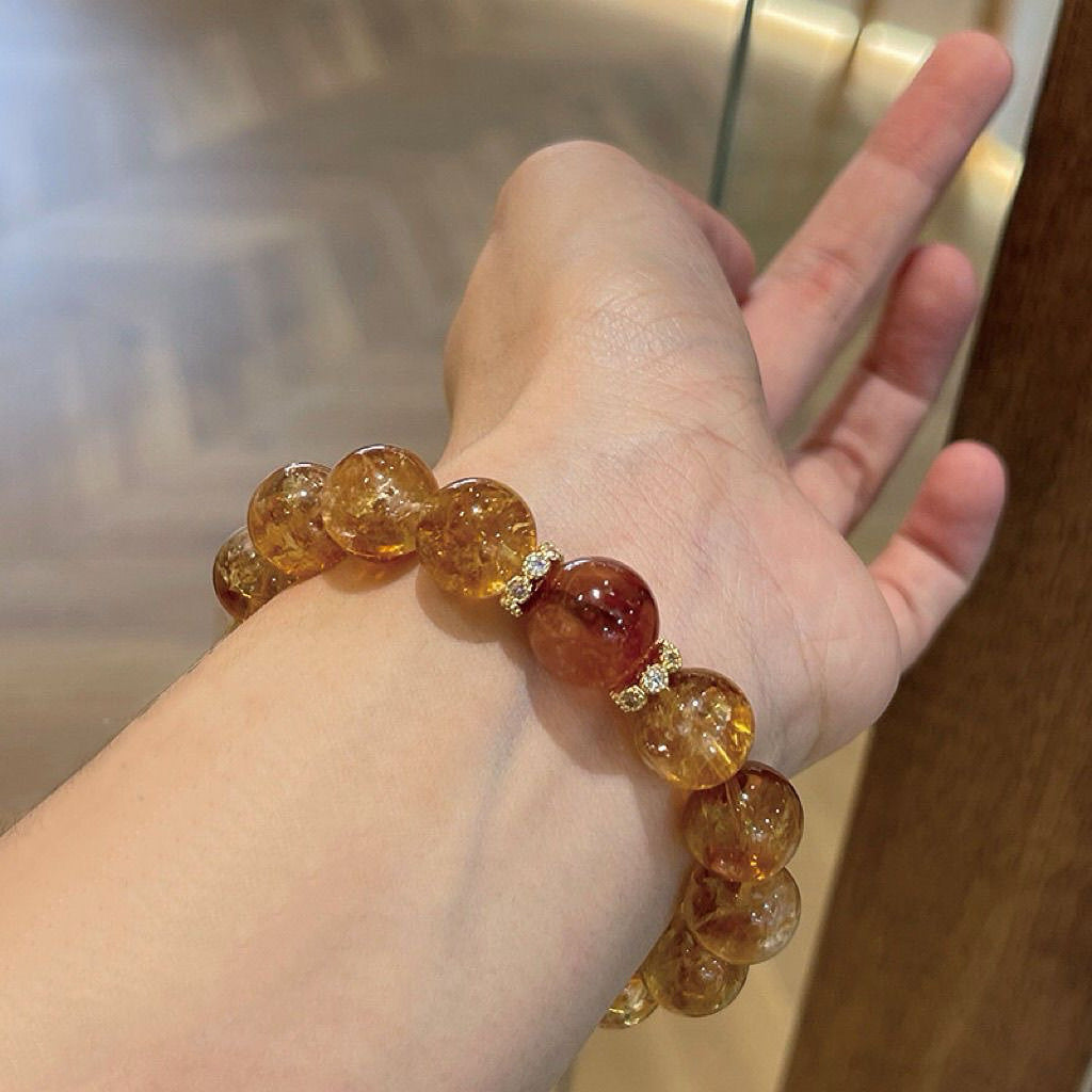 Natural Citrine and Red Hematoid Quartz Tower-Point Bracelet