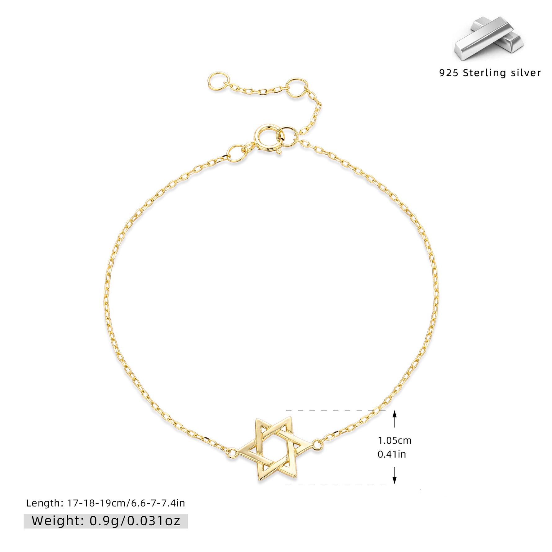 S925 Sterling Silver Hexagram Bracelet