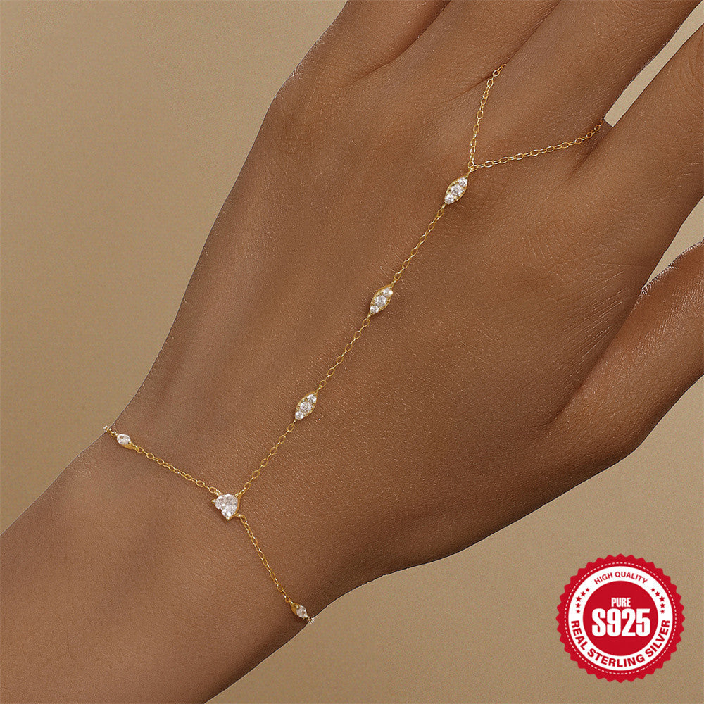 925 sterling silver love devil's eye zircon bracelet ring chain