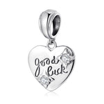S925 Sterling Silver Heart Shape Engraved Good Luck Pendant with Zircon Inlaid