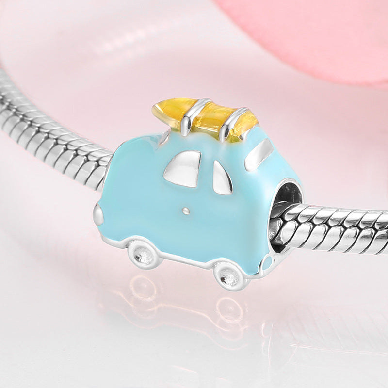 S925 Sterling Silver Blue Cartoon Car Shape Pendant