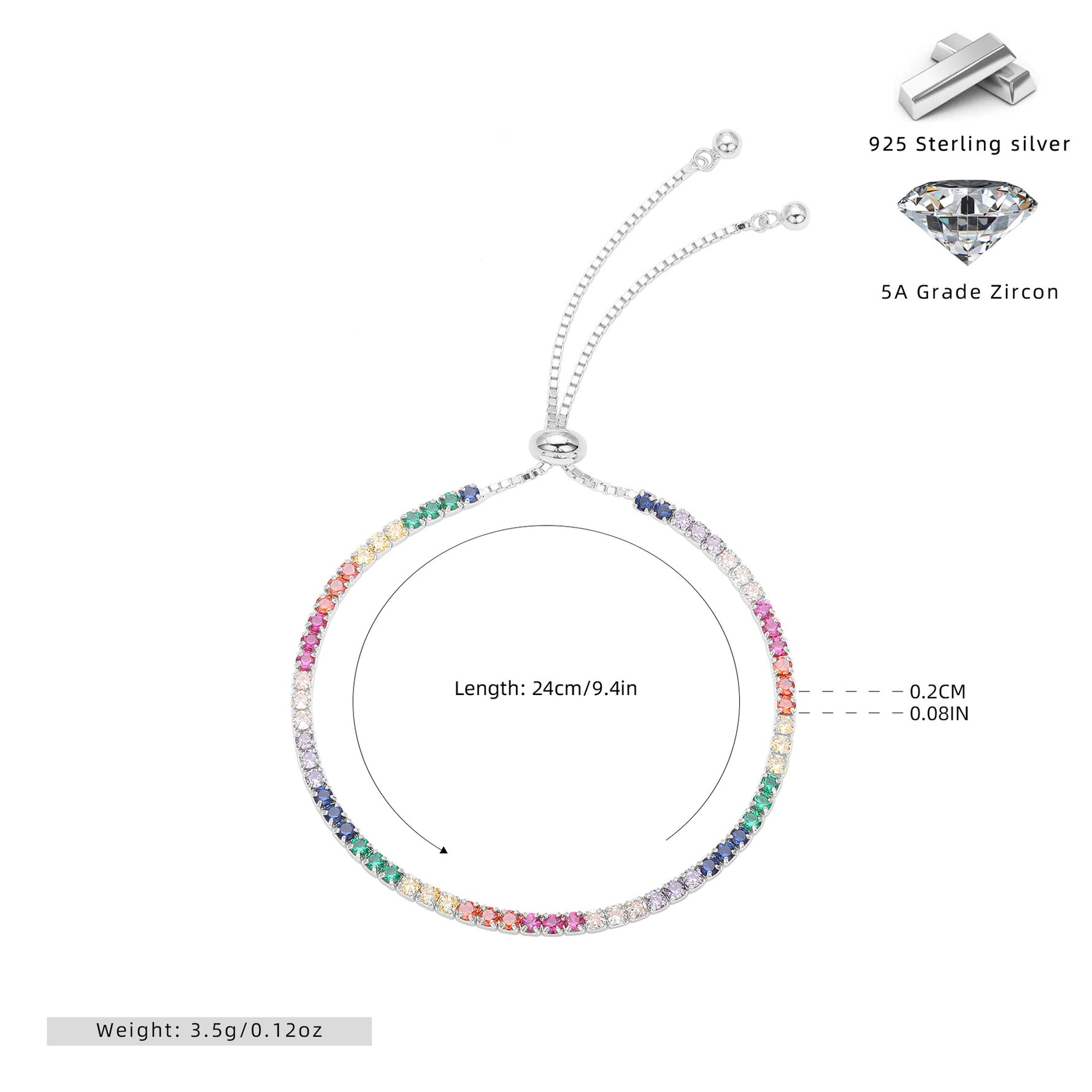 S925 Colorful Zircon Bracelet