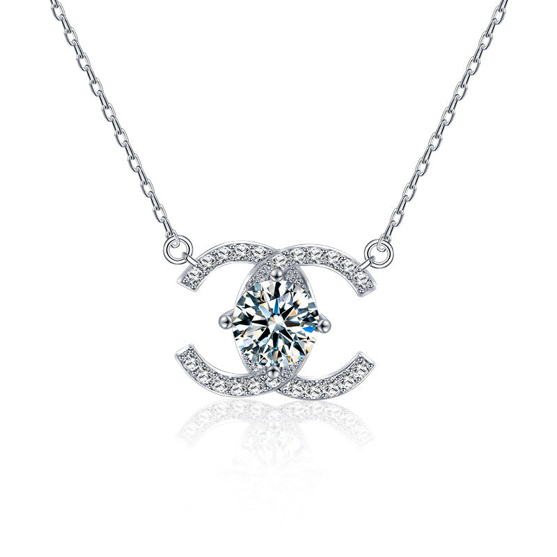 S925 Sterling Silver Classic Style Pairs C Moissanite Necklace