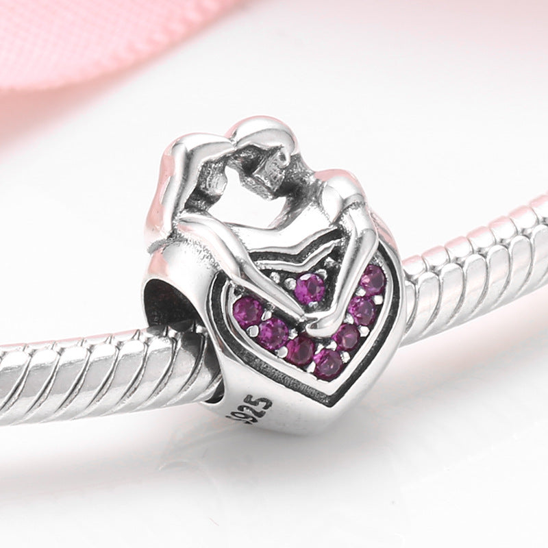 S925 Sterling Silver Heart Bead Purple Zircon Pendant