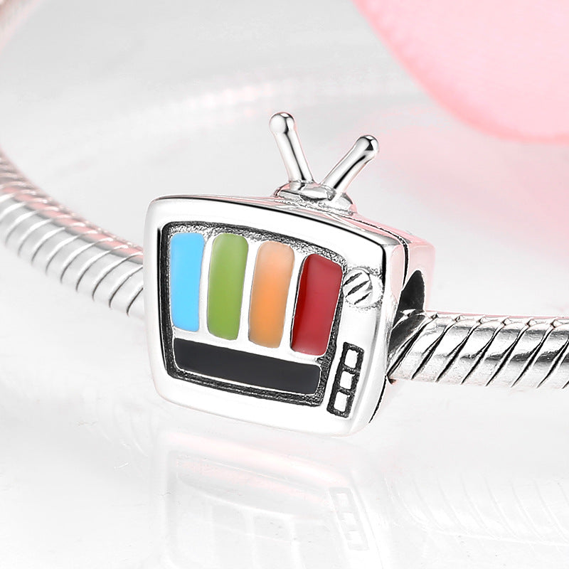 S925 Sterling Silver Vintage TV Beaded Pendant