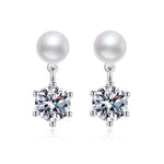 Classic Six-Prong Moissanite & Pearl Stud Earrings -S925 Sterling Silver