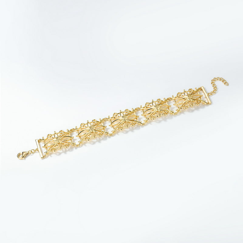 S925 Sterling Silver Gold-Plated Exaggerated Openwork Filigree Bangle