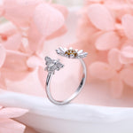 S925 Sterling Silver Creative Personalized Sunflower Bee Zirconia Ring