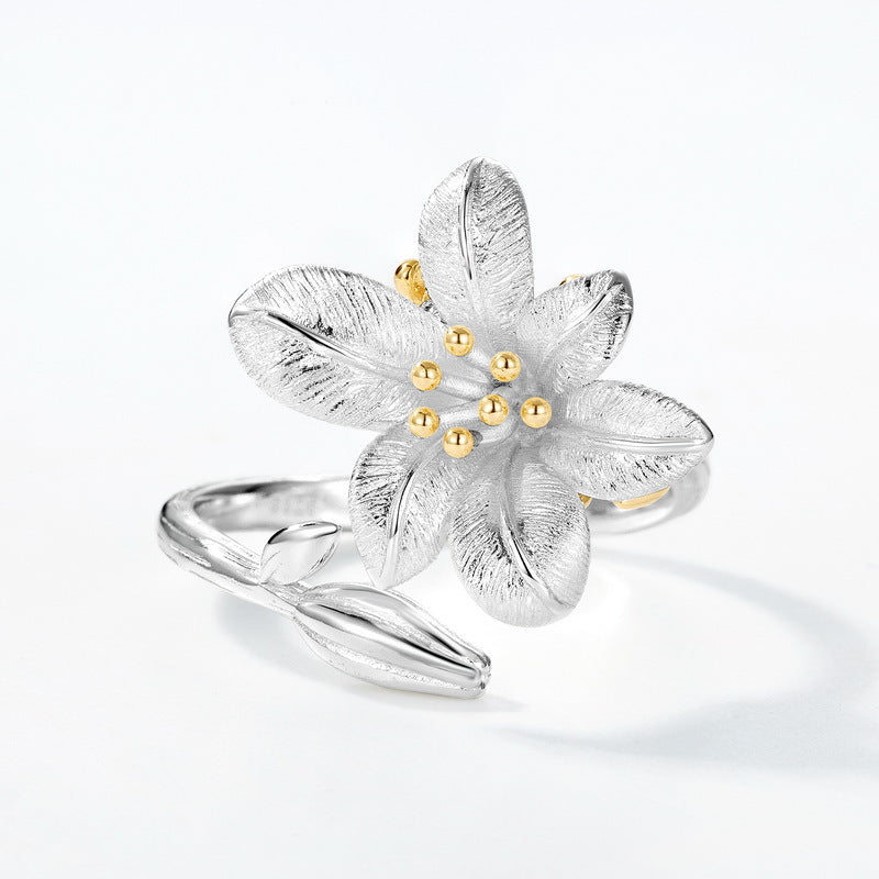 S925 Sterling Silver Gold-Plated Flower Zircon Ring