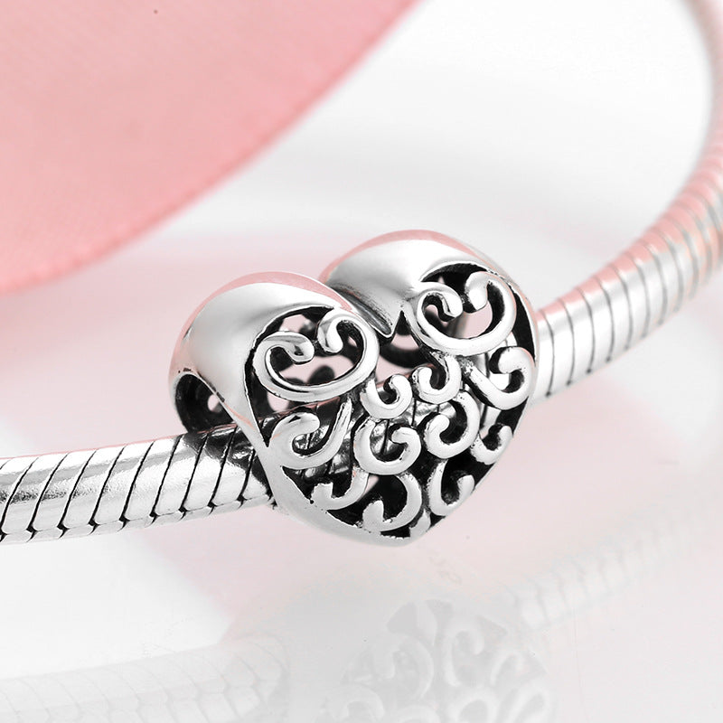 S925 Sterling Silver Hollow Heart Bead Pendant