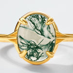 S925 Sterling Silver Gold-Plated Geometric Green Moss Ring