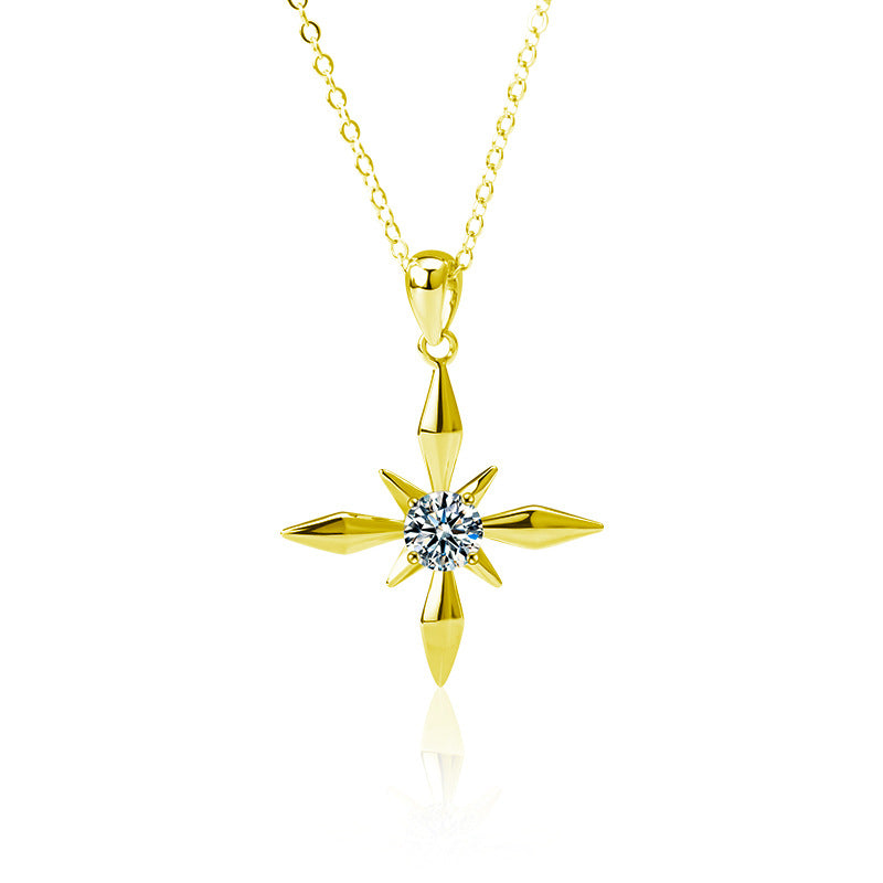 S925 Sterling Silver Moissanite Four Pointed Stars Pendant Necklace