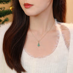 925 Sterling Silver Colorful Zircon Christmas Tree Necklace and Earring Set