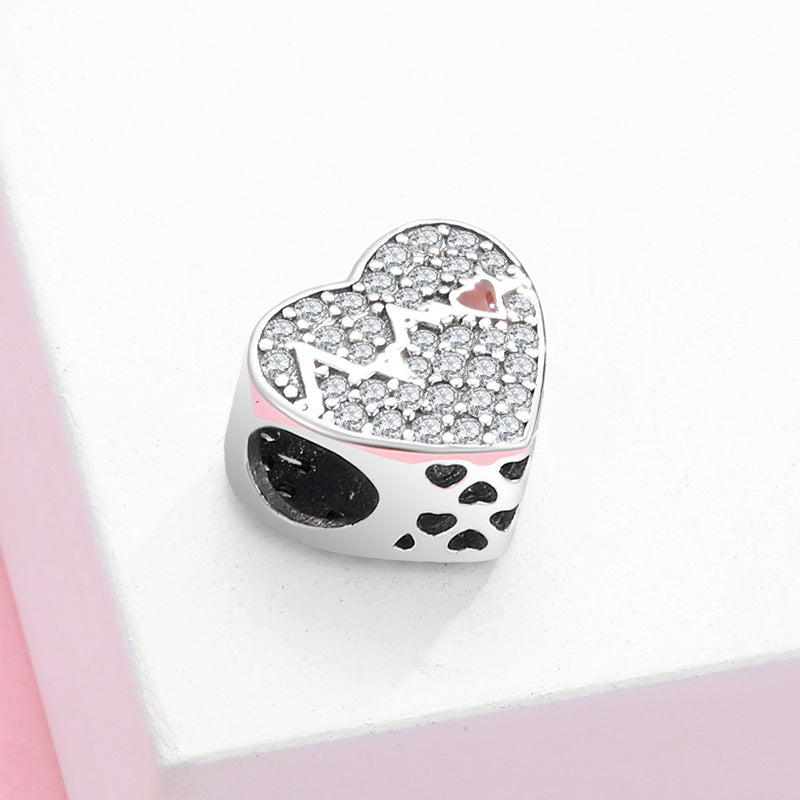 S925 Sterling Silver Loving Heart ECG Diamond Beaded Zircon Pendant