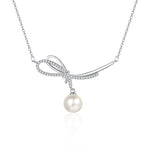 S925 Sterling Silver Moissanite Bow Pearl Pendant Necklace