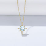 S925 Sterling Silver Eight Awn Star Pendant Sky Blue Natural Topaz Necklace