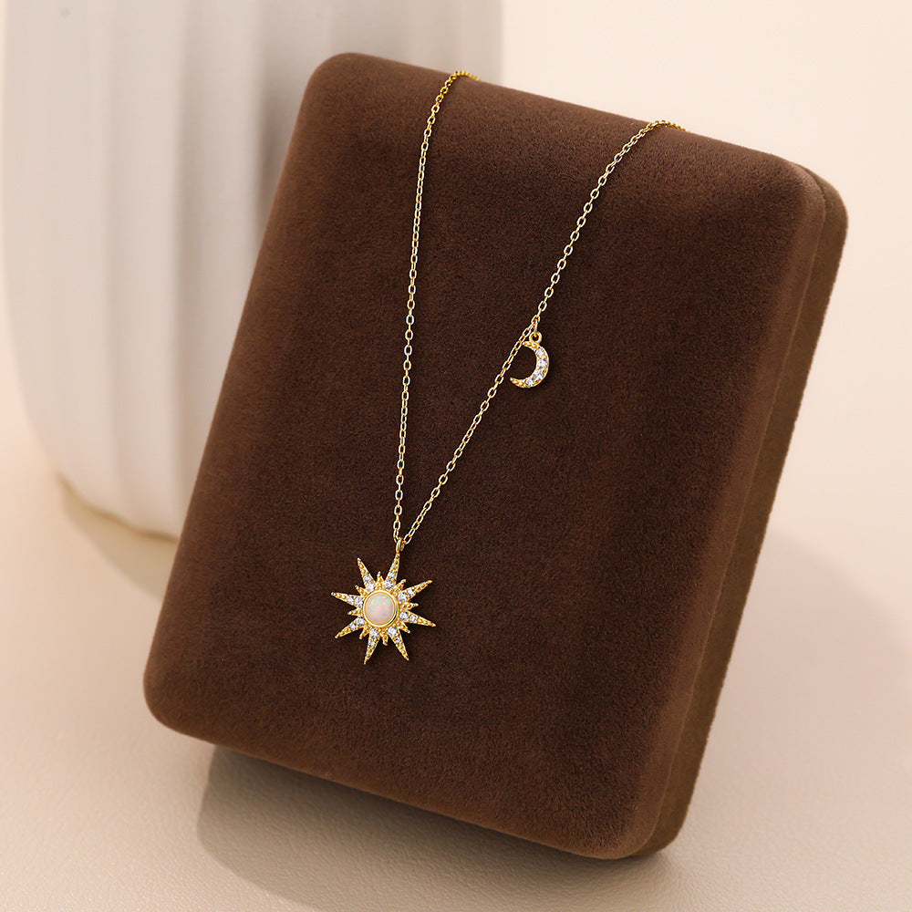 S925 Sterling Silver Zircon and Opal Necklace