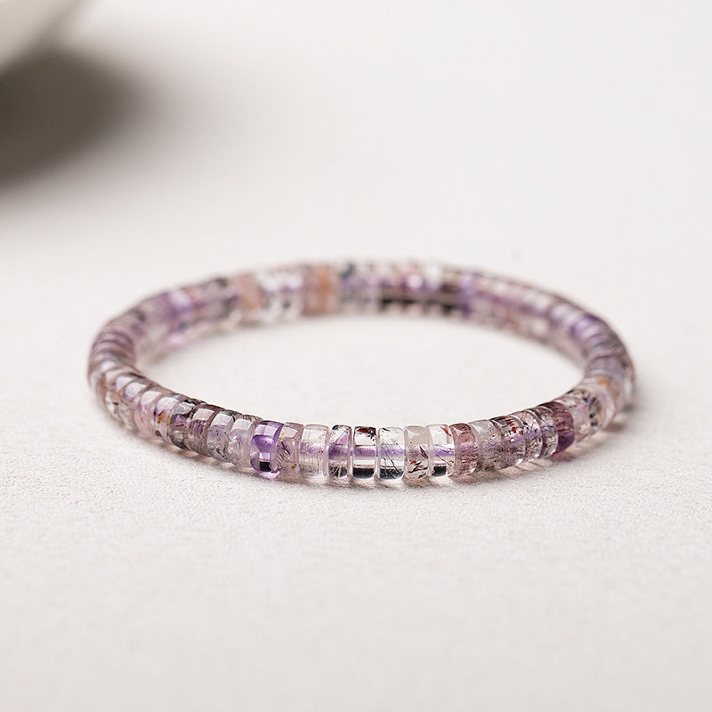 Natural High-Clarity Super Seven Amethyst Tablet-Style Bracelet