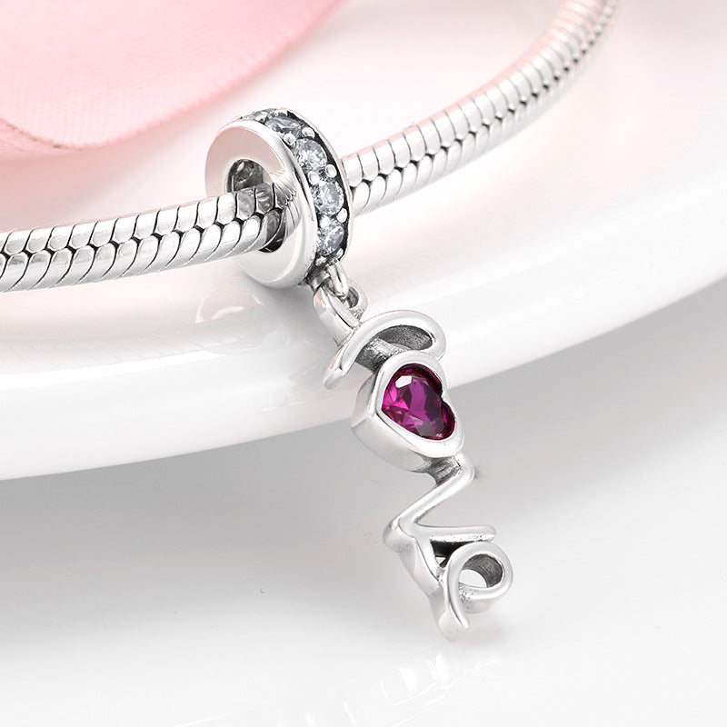 S925 Sterling Silver Love Red Zircon Pendant