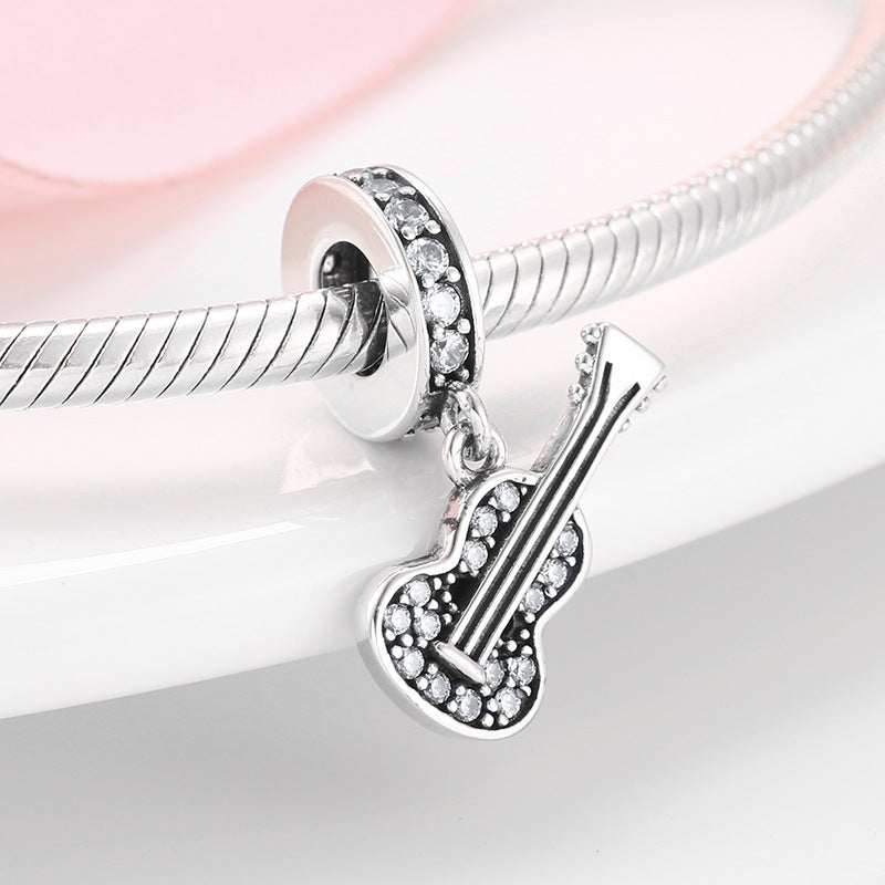 S925 Sterling Silver Guitar Diamond-Embedded Zircon Pendant