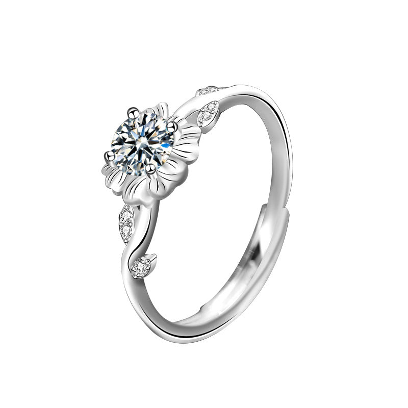 925 Sterling Silver Sunflower Moissanite Ring