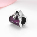 S925 Sterling Silver Purple Handbag Bead Pendant