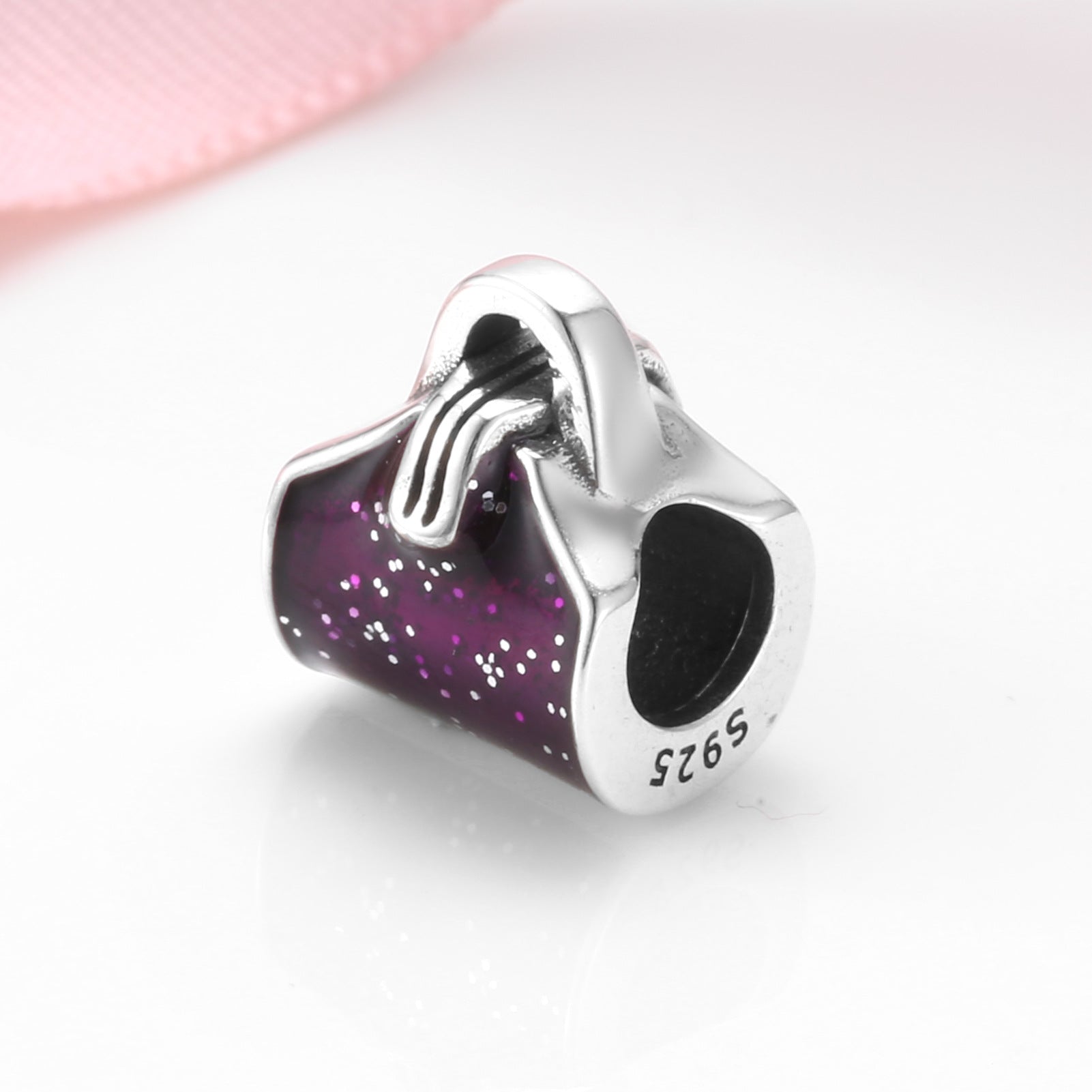 S925 Sterling Silver Purple Handbag Bead Pendant