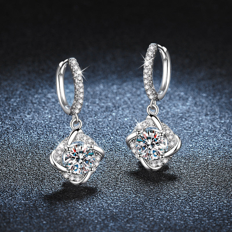 Moissanite  Windmill Style Hoop Earrings -925 Sterling Silver