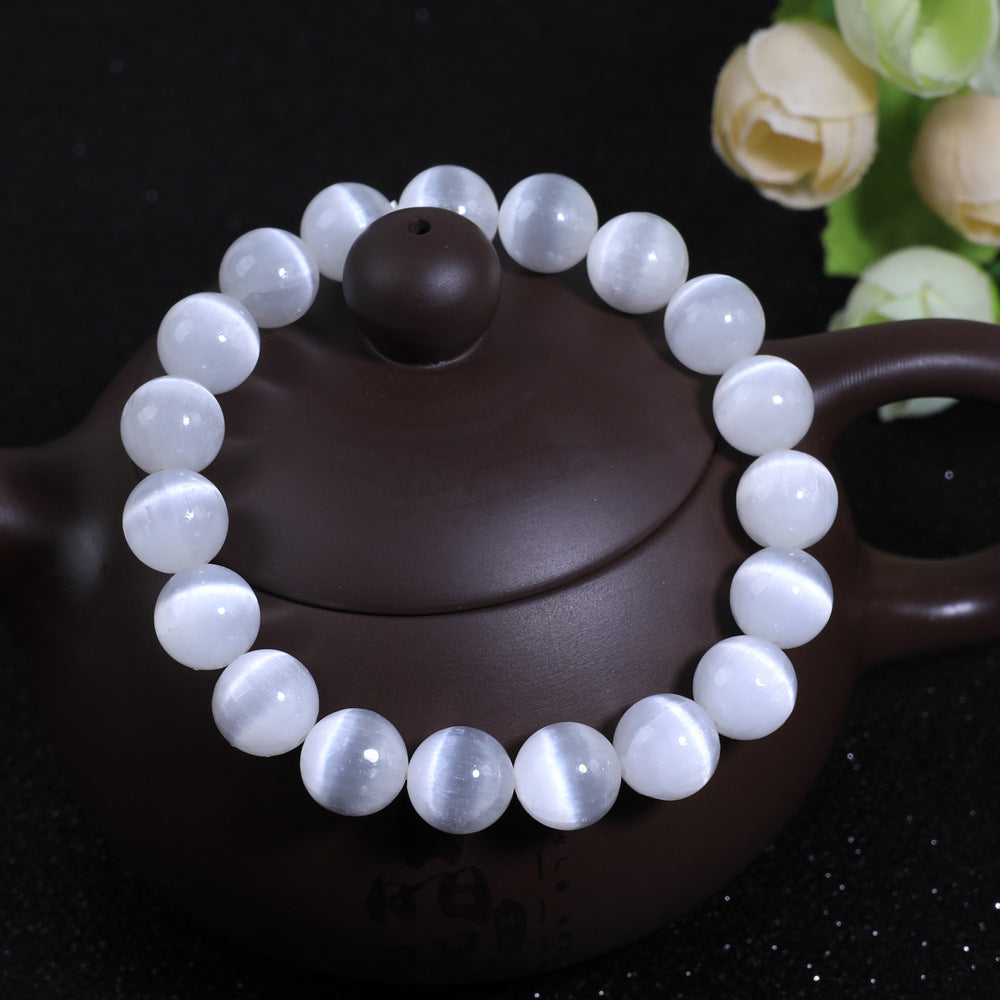 Natural Moroccan Selenite and Cat's Eye Bracelet