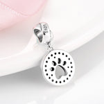 S925 Sterling Silver Round Pet Paw Print Zircon Trim Pendant