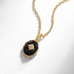 S925 Sterling Silver Gold-Plated Flowers Black Agate Pendant Necklace