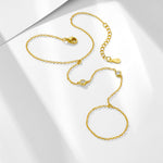 S925 Sterling Silver Round Zircon Finger Chain Bracelet