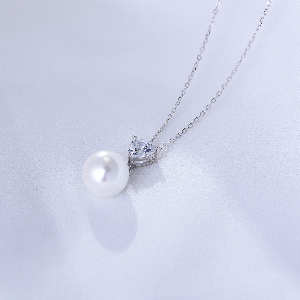 S925 Sterling Silver Heart-Shaped Zircon Pearl Necklace